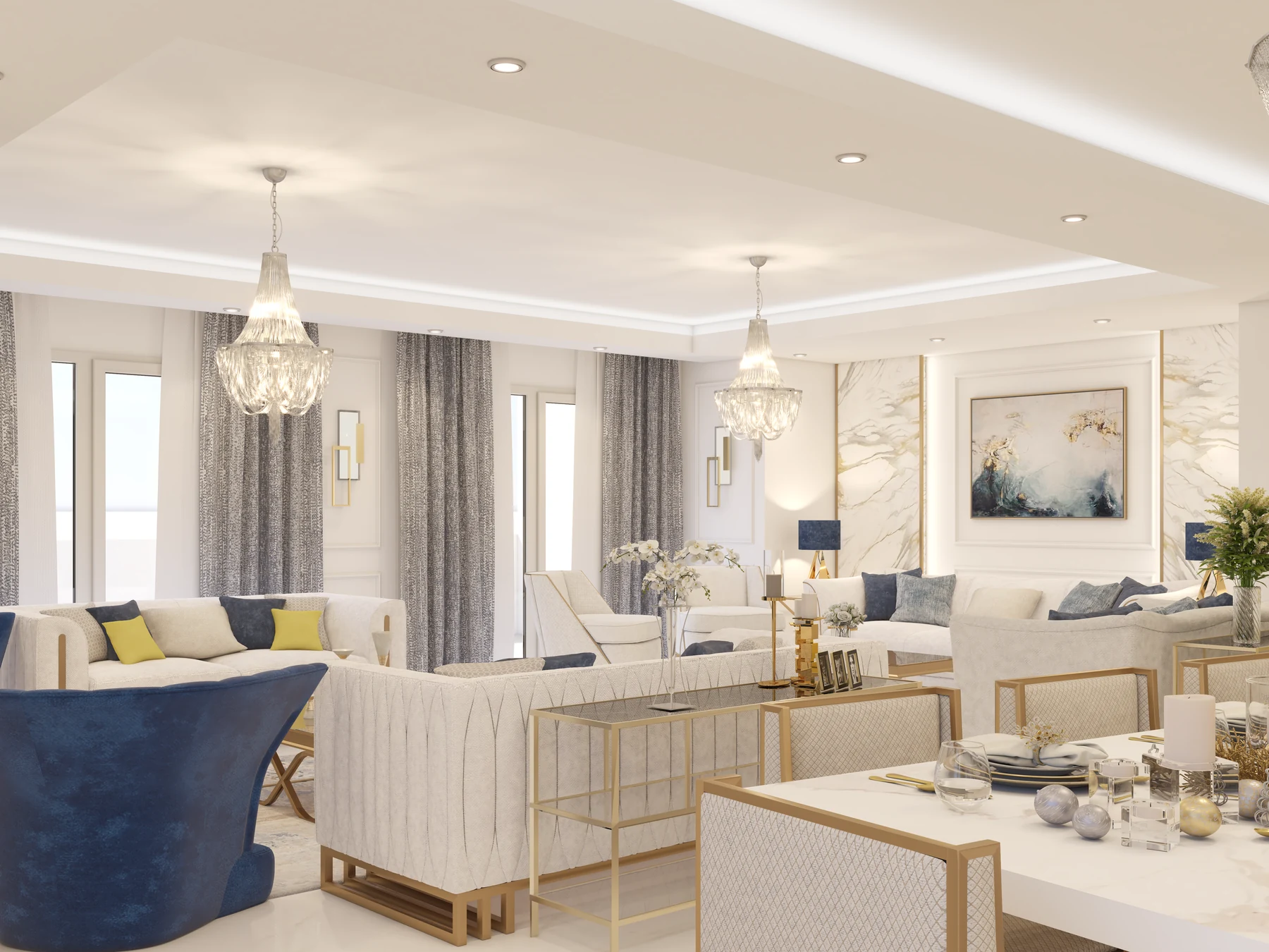 San Stefano Apartment · Connected reception spaces · design render